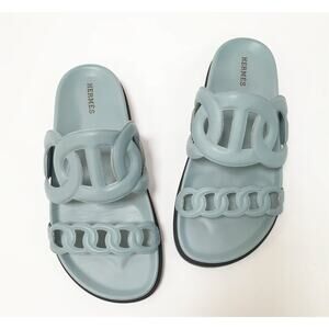 Hermes Extra Sandals Blue Flip Flops Sz.37